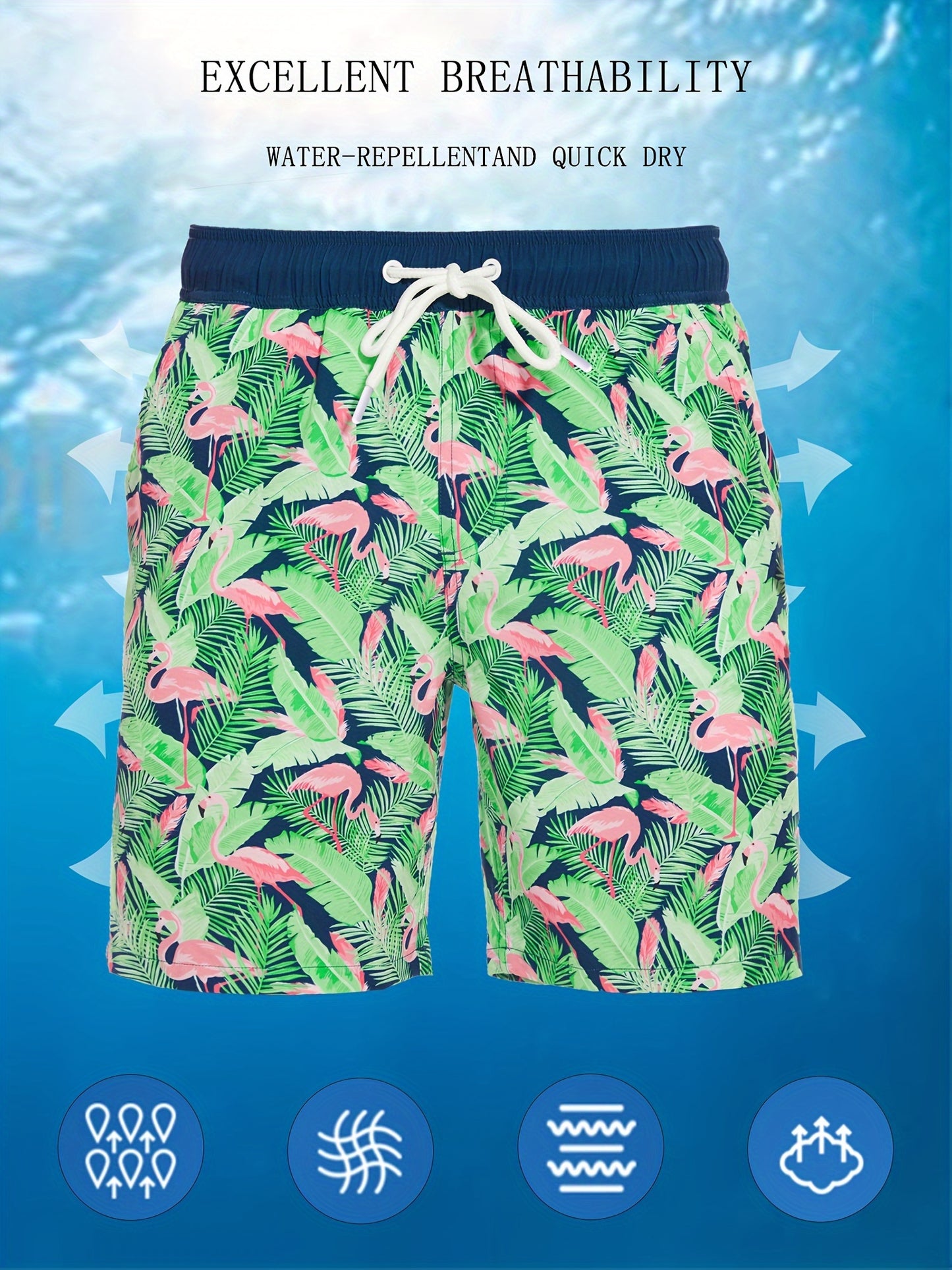 Men's Quick-Dry Beach Shorts with Tropical Palm Tree & Palm Leaf Print - Breathable Stretch Fabric for Summer, Outdoor, Hiking, Swimming - Machine Washable Casual Athletic Shorts, Outdoor Activewear, Summer Shorts