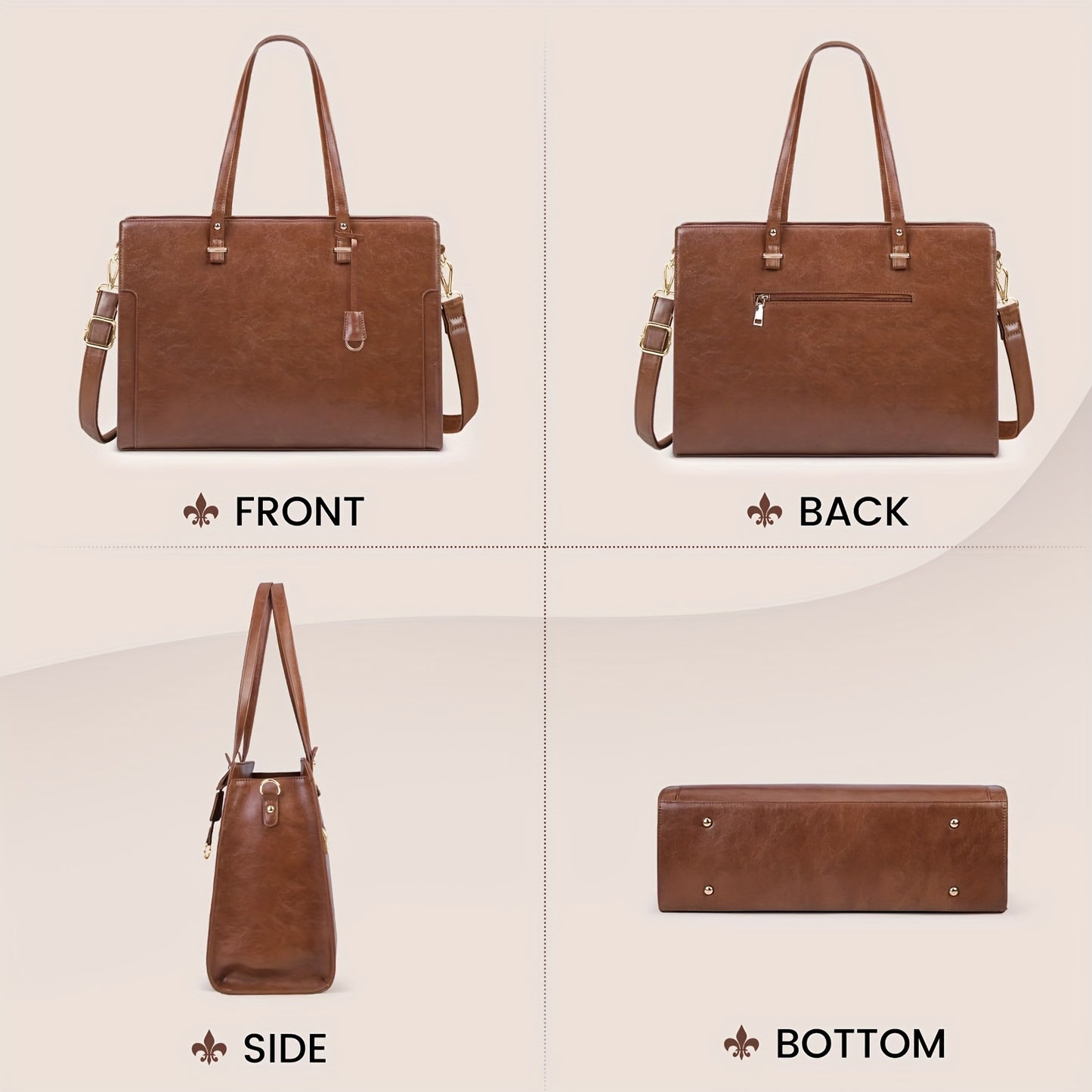 Vintage Brown Laptop Tote Bag for Women - 39.62 cm High Quality Business Office Shoulder Handbag with Multiple Compartments, Adjustable Strap & Golden-Tone Hardware, Textured Finish, Laptop Bag