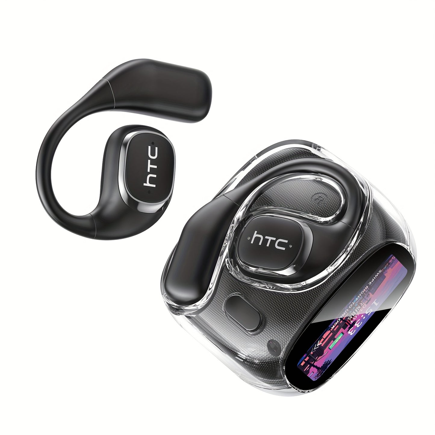 HTC NE11 AI Wireless Translation Headset with 134 Language Support, Instant Interpretation, Panoramic Bass, Noise Reduction, HD Touch Screen, 30-Hour Battery Life, Wireless, USB-C Charging, Lightweight & Ergonomic Design for