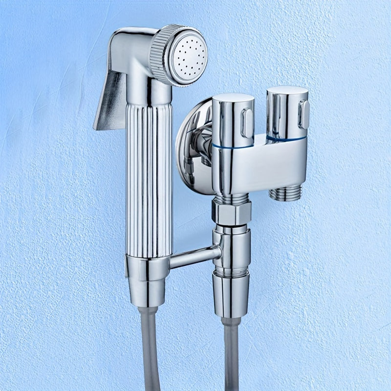 Versatile Wall-Mounted Spray Gun Set with Dual Stainless Steel Valves - Ideal for Bathroom, Pet Showers & More, Chrome Finish, Easy Installation, Fits G1/2 Hoses, Floor Cleaning Tool|Sleek Bathroom Fixture|Durable Alloy Const