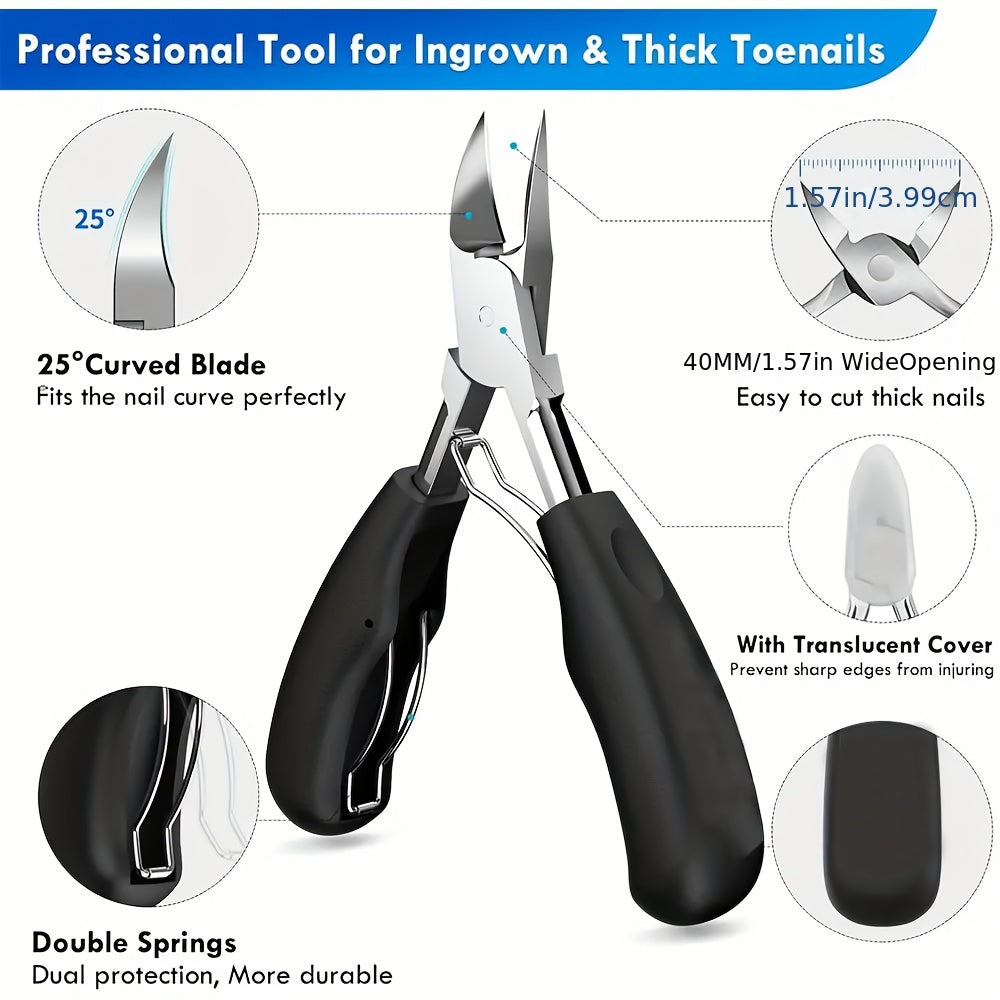 5pcs Thick Nail Toenail Clipper Set for Seniors - Angled Head Big Toe Nail Clippers with Catcher, Wide Jaw Opening Toenail Scissors Suitable for Thick Nails, Heavy Duty Nail Clippers with Nail File, Cuticle Nippers and Beauty