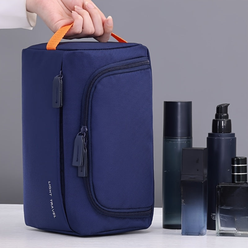 1pc Large Capacity Oxford Cloth Makeup Bag - Multi-Compartment Travel Organizer with Durable Black & Navy Blue Design, Portable Handheld Storage for Cosmetics, Toiletries & Accessories, Cosmetic Storage Organizer, Secure Zipp