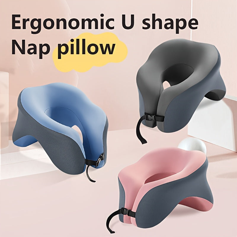 1pc Ergonomic U-Shaped Nap Pillow –, Portable & Machine Washable, Comfortable for Office, Student, and Travel Use, Available in Blue, Gray, Pink