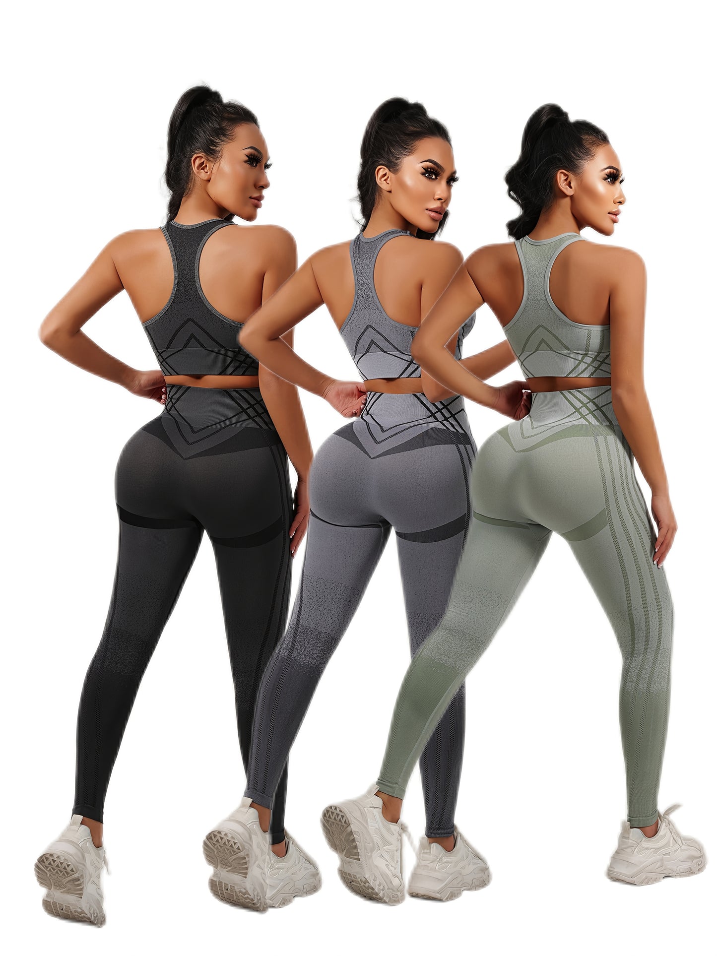 Women'S High Waist Yoga Pants And Sports Bra Set 3pcs Set