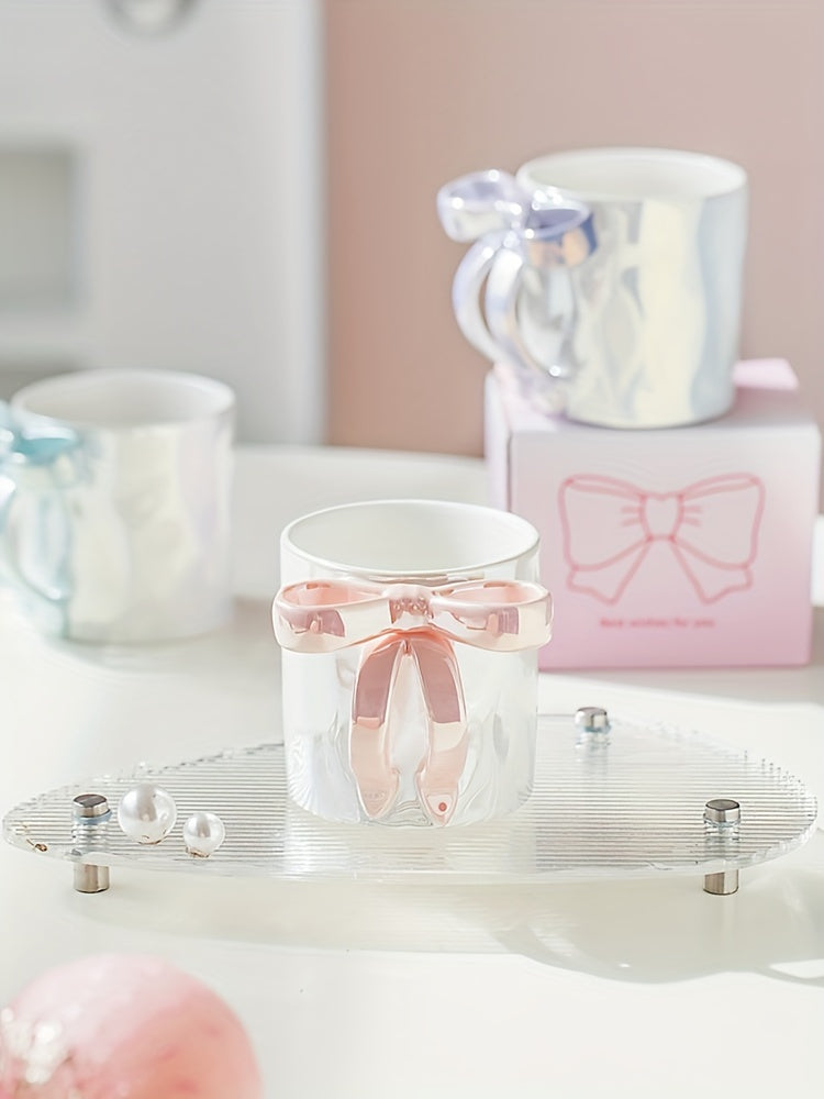 350ml Elegant Butterfly Bow Ceramic Coffee Mug, Hand Wash Only Multipurpose Cup, Reusable, Recyclable Gift Set for Adults for Christmas, Halloween, Thanksgiving, Valentine's Day