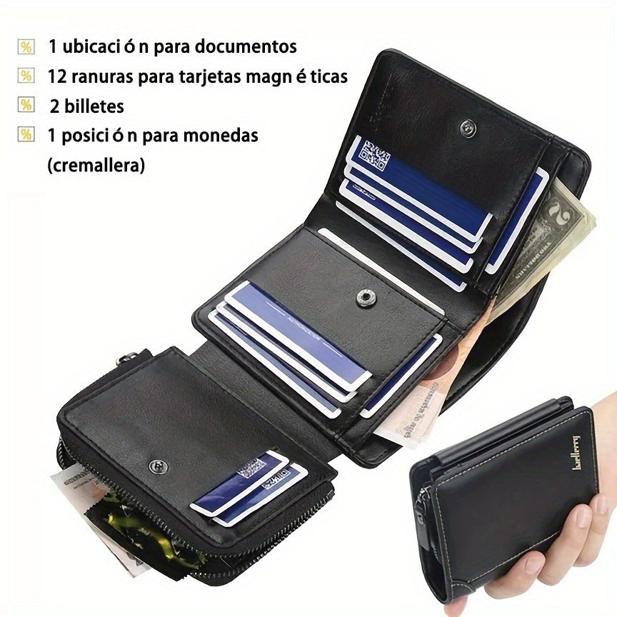1pc Men's Short Multi-Card Slots Three-fold Zipper Coin Pocket Wallet Fashion Thin Card Bag Give Gifts To Men On Valentine's Day