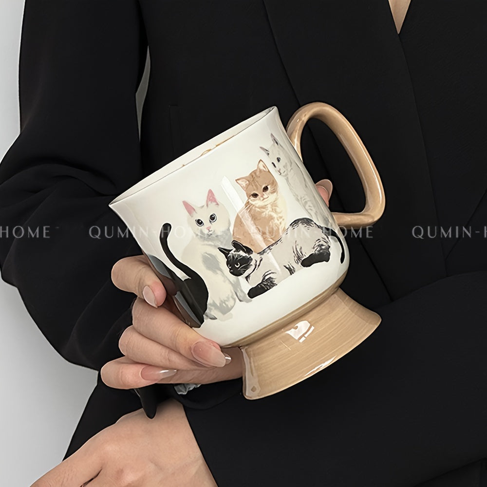Visually Appealing Cat Ceramic Mug - Insulated, Reusable Coffee & Tea Cup for Couples, Perfect for Breakfast & Home Use