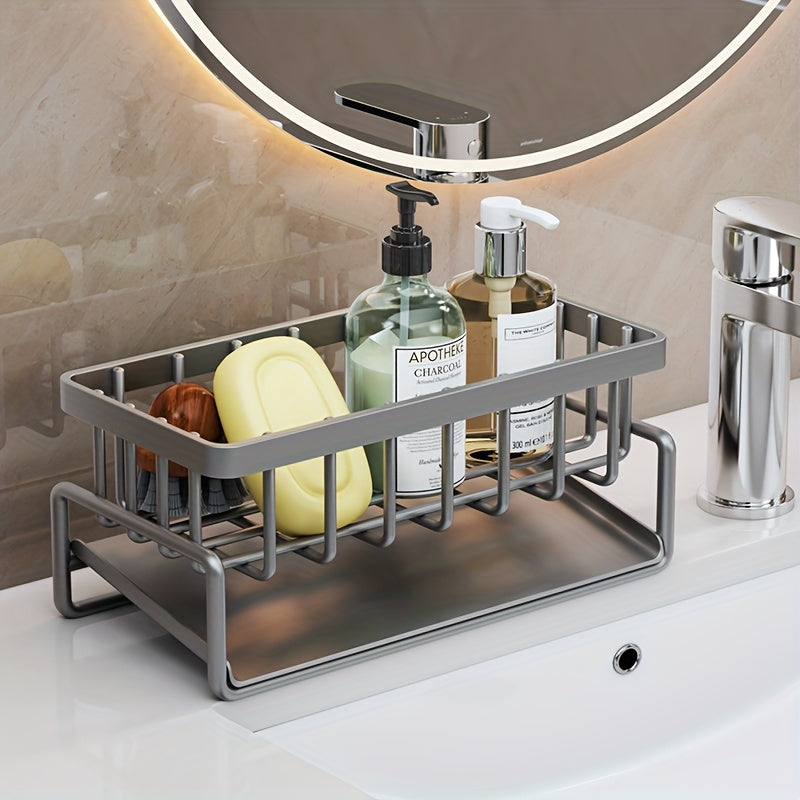 1pc Kitchen Sponge Drain Basket For Sink, Toilet Storage Rack, Kitchen Faucet Sponge Holder, Detachable Hanging Faucet Drain Rack For Sponge, Brush, Towel, Hand Sanitizer, Automatically Draining, Bathroom And Kitchen Supplies