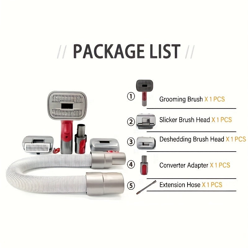 Groom Tool Kit For Dyson Vacuums, Pet Dog Brush Hair Vacuum Attachment For Dyson V7/8/10/11/15, Suitable For Long Or Medium Haired Dogs, Vacuum-Assisted Dog Groomer & Self-Cleaning Mess-free Grooming