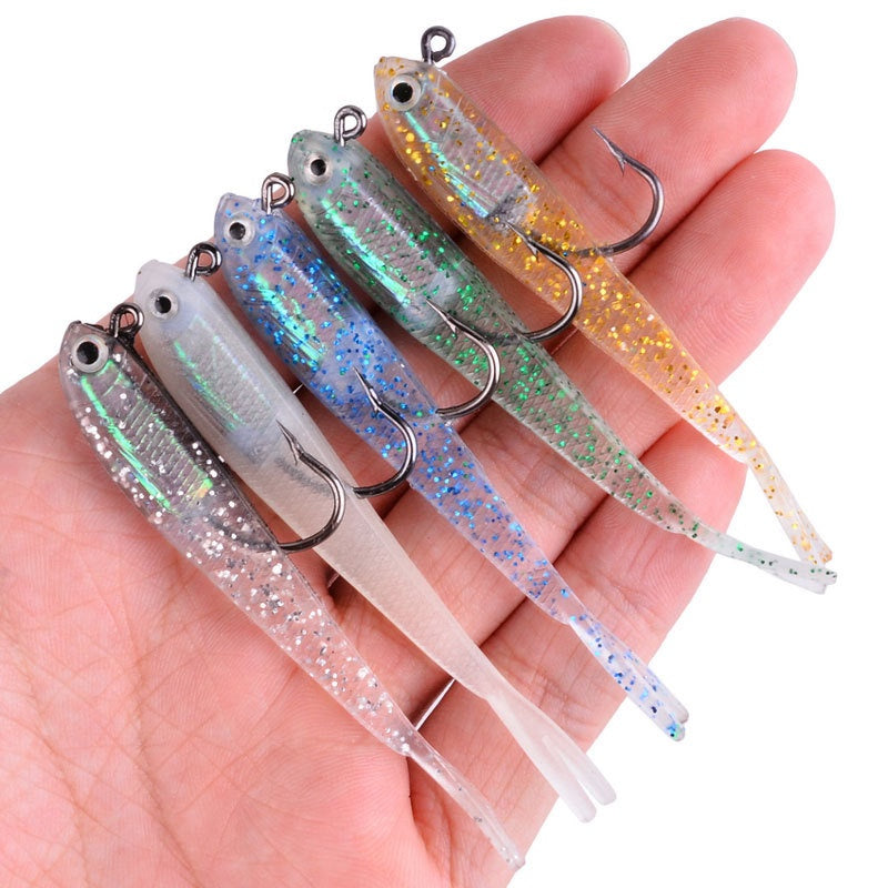 5pcs Premium Silicone Fishing Lures - Soft Artificial Bait with Sharp Hooks for Saltwater and Freshwater Fishing - Lifelike Design for Increased Catch Rates
