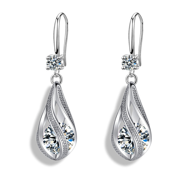 Delicate Teardrop Zirconia Earrings Floral Spiral Earrings Jewelry For Women 1Pair