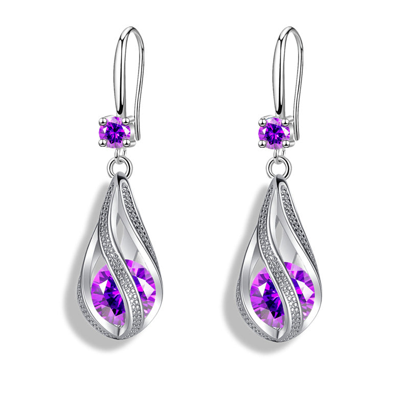 Delicate Teardrop Zirconia Earrings Floral Spiral Earrings Jewelry For Women 1Pair