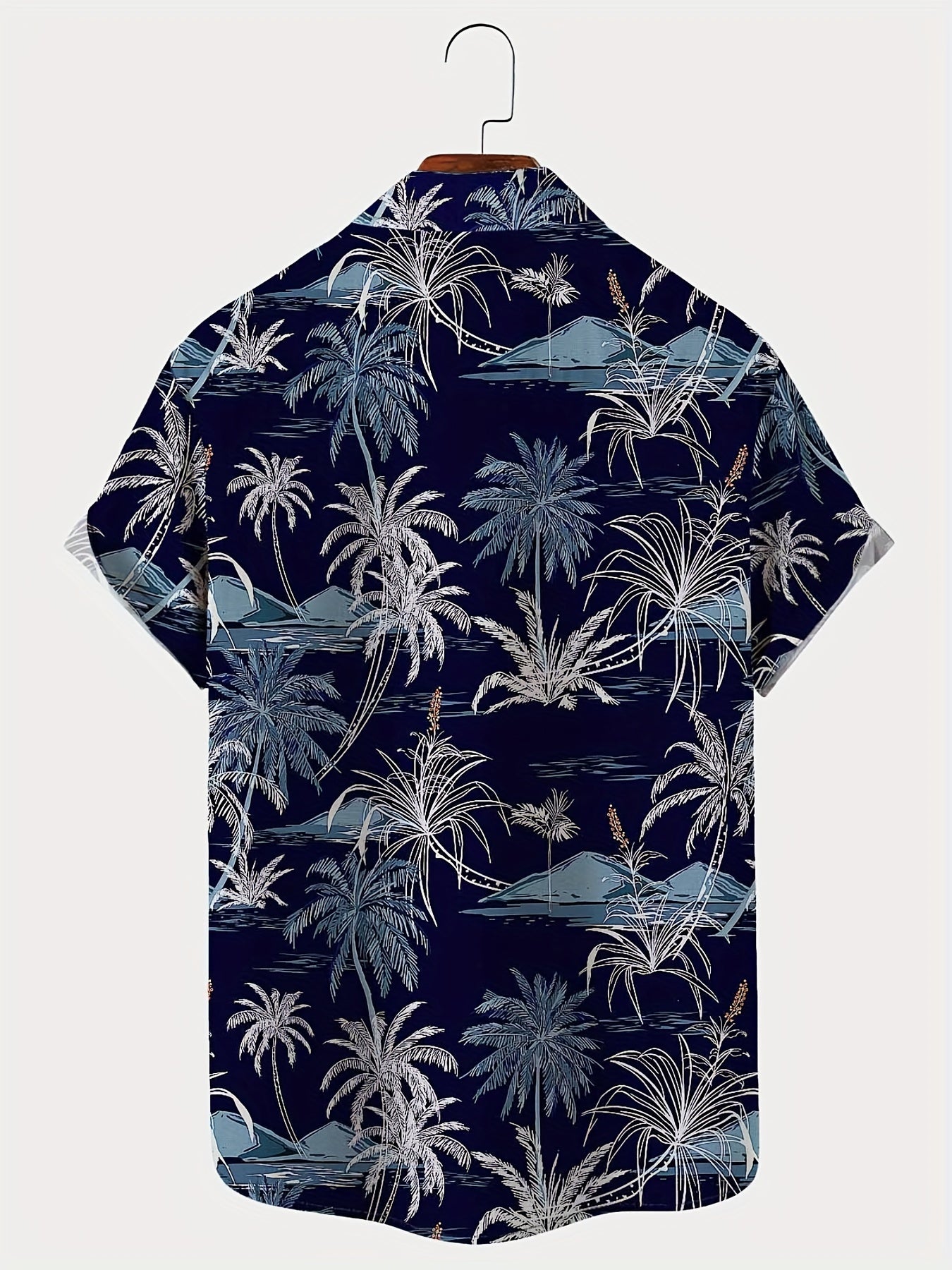 Men'S Casual Hawaiian Shirt with Coconut Tree Print, 100% Polyester, Short Sleeve, Button Front, Lapel Collar, Regular Fit, Woven Fabric, 110gsm - Spring/Summer Beachwear, Plus Size