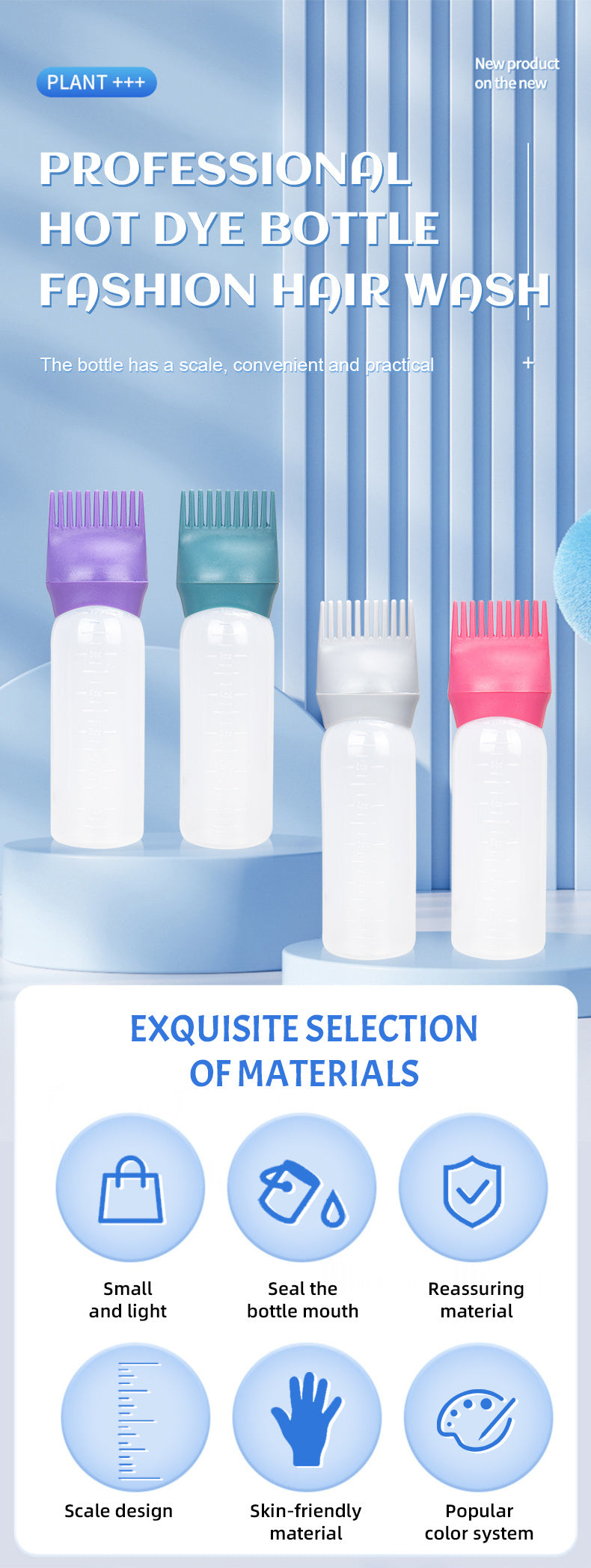 120ml Squeeze Applicator Bottle For Hair Oil, Plastic Hair Dye Bottle, Root Comb Bottle Hair Coloring Dyeing Bottle Hairdressing Styling Tool