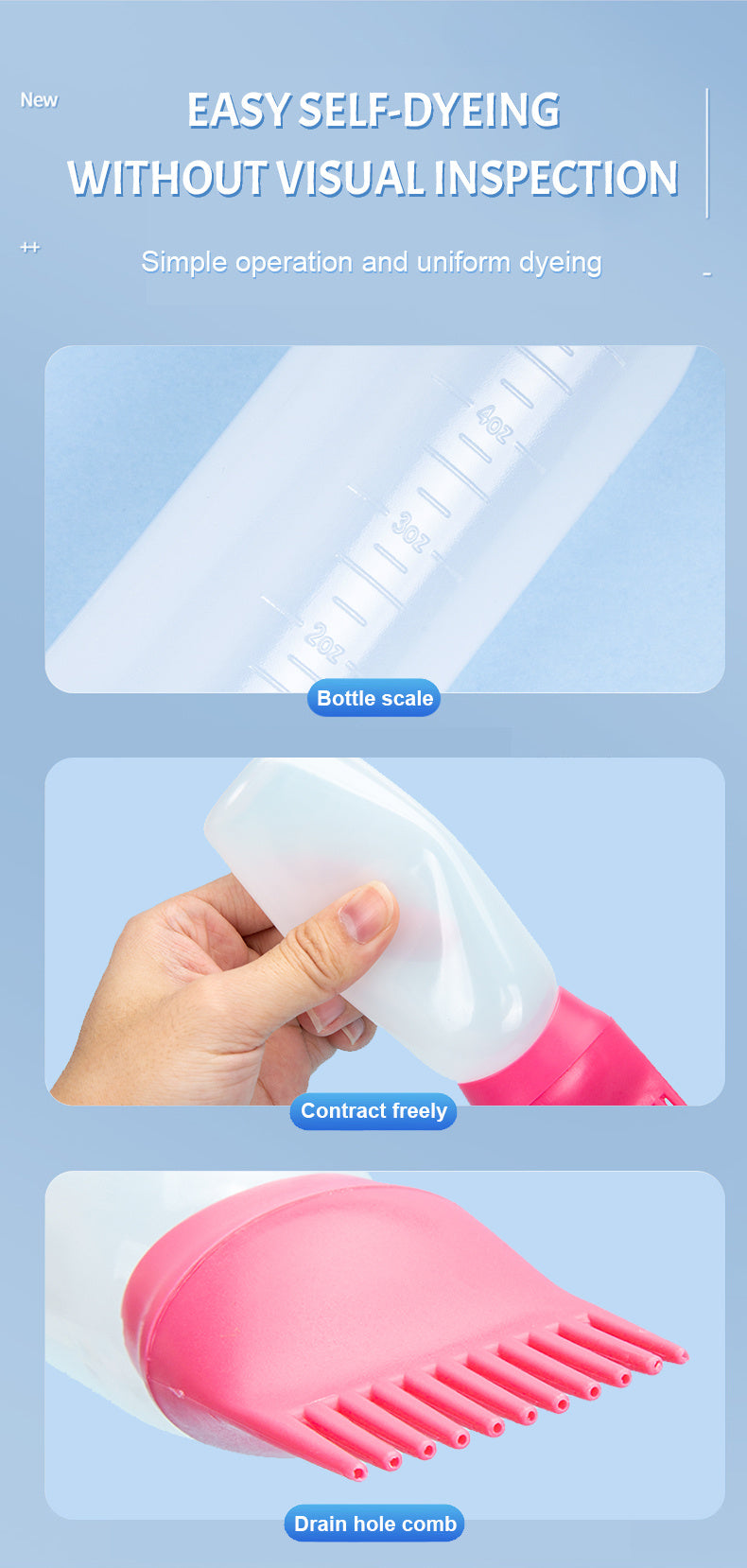 120ml Squeeze Applicator Bottle For Hair Oil, Plastic Hair Dye Bottle, Root Comb Bottle Hair Coloring Dyeing Bottle Hairdressing Styling Tool