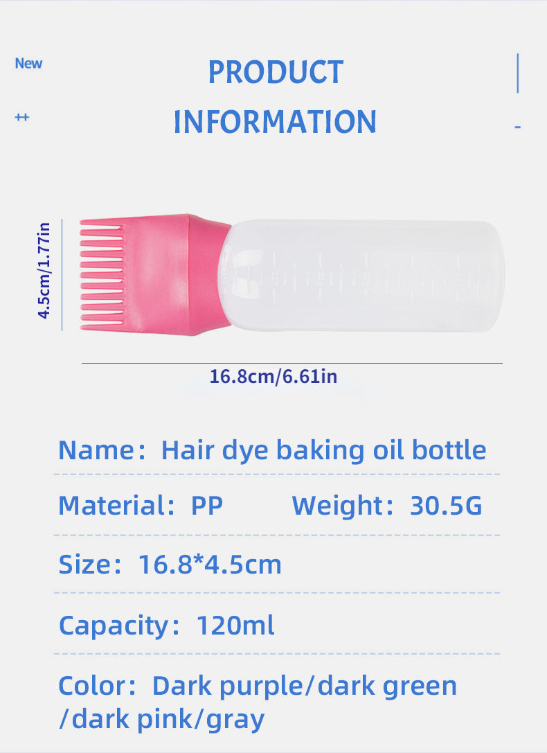 120ml Squeeze Applicator Bottle For Hair Oil, Plastic Hair Dye Bottle, Root Comb Bottle Hair Coloring Dyeing Bottle Hairdressing Styling Tool