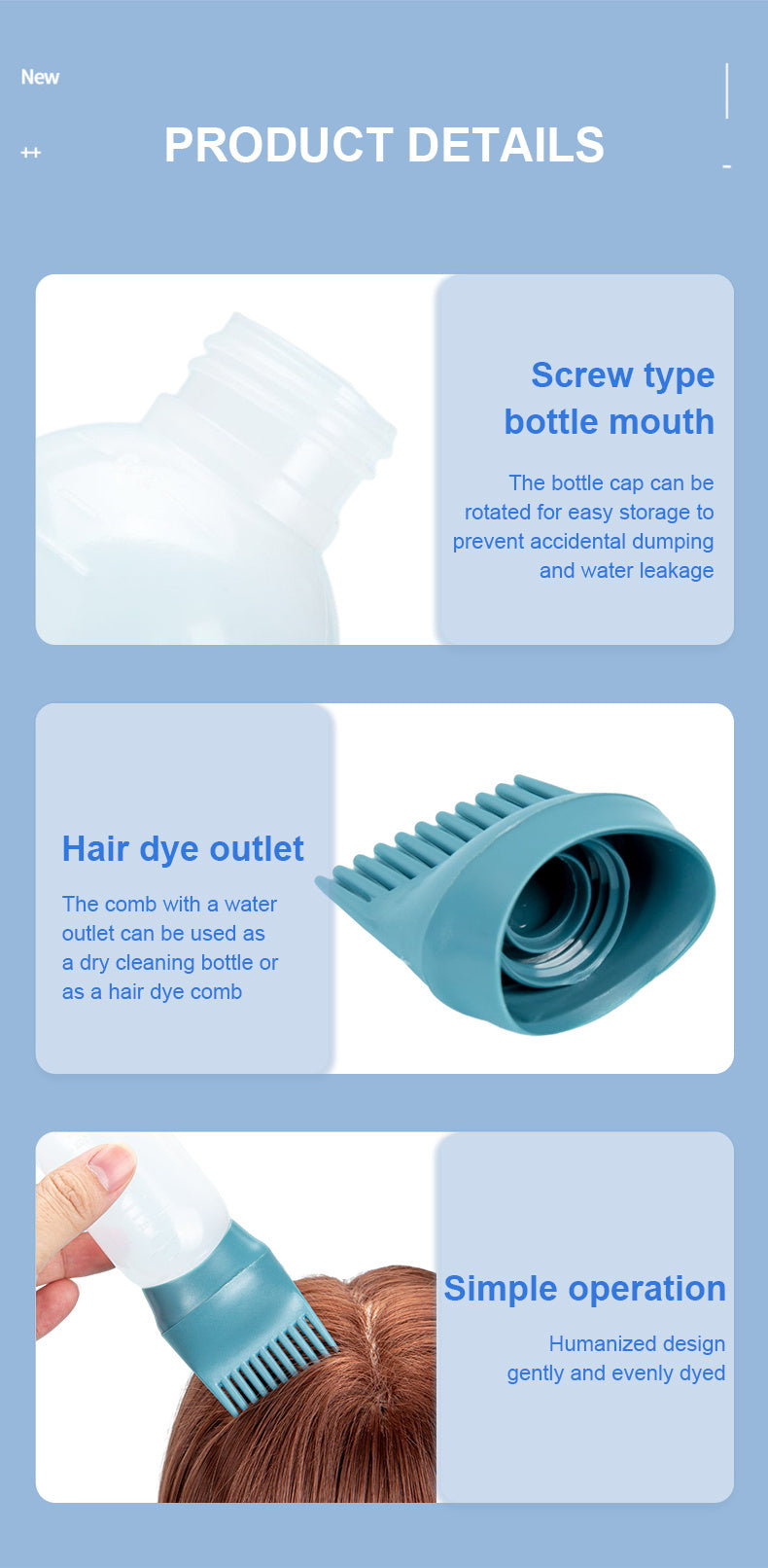 120ml Squeeze Applicator Bottle For Hair Oil, Plastic Hair Dye Bottle, Root Comb Bottle Hair Coloring Dyeing Bottle Hairdressing Styling Tool