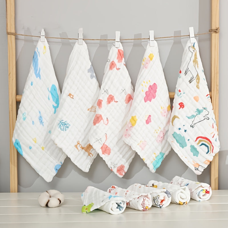 5pcs Baby Muslin Washcloths Soft Face Cloth For Newborn Absorbent Bath Face Towels Natural Purified Baby Wipes Burp Cloths Or Face Towel 11.8x11.8 Inches (30x30cm), Halloween, Thanksgiving, Christmas Gift