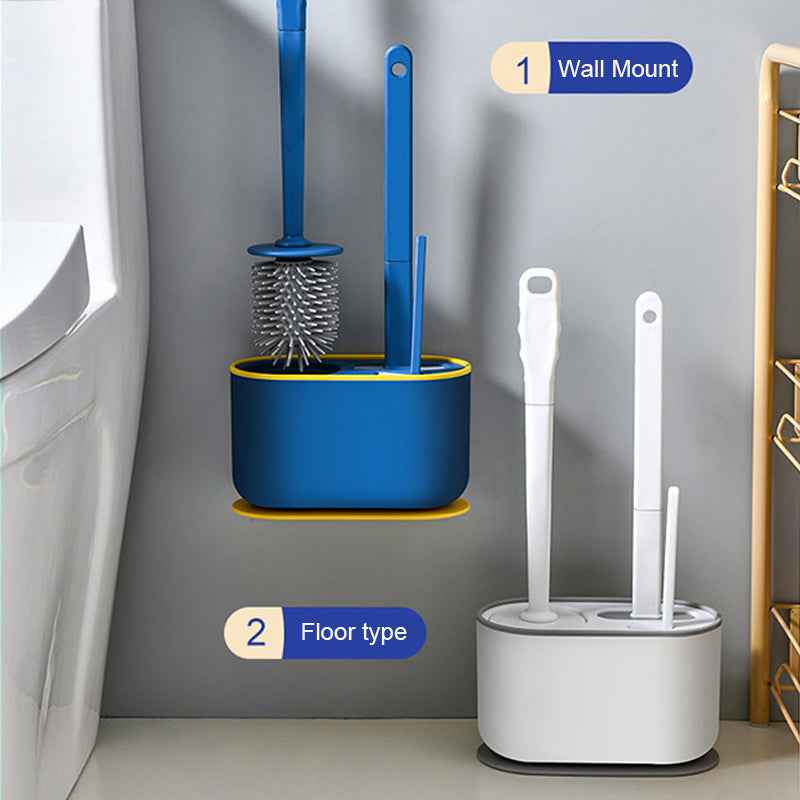 360° Silicone TPR Toilet Brush And Holder Set, Bathroom Cleaning Brush Kit with Wall Mount And Floor Standing Options, Interior Decoration-Compatible, Universal Brush Head Design RV Toilet Spare Parts
