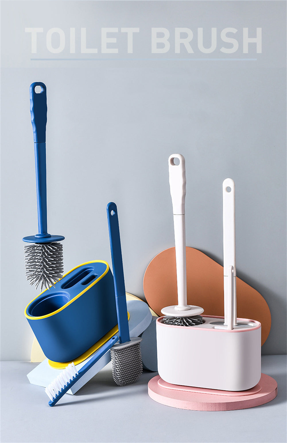 360° Silicone TPR Toilet Brush And Holder Set, Bathroom Cleaning Brush Kit with Wall Mount And Floor Standing Options, Interior Decoration-Compatible, Universal Brush Head Design RV Toilet Spare Parts