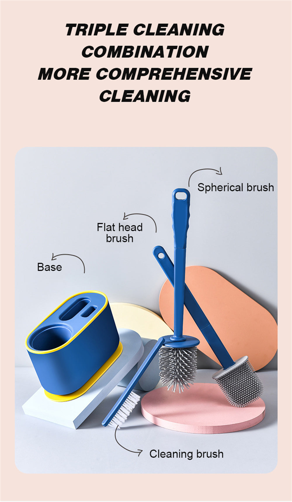 360° Silicone TPR Toilet Brush And Holder Set, Bathroom Cleaning Brush Kit with Wall Mount And Floor Standing Options, Interior Decoration-Compatible, Universal Brush Head Design RV Toilet Spare Parts