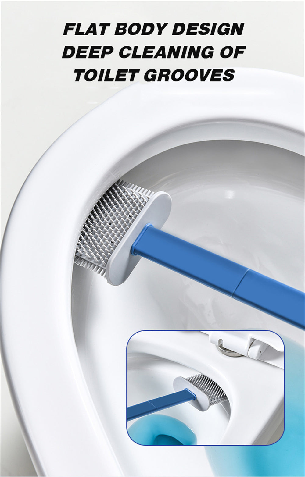 360° Silicone TPR Toilet Brush And Holder Set, Bathroom Cleaning Brush Kit with Wall Mount And Floor Standing Options, Interior Decoration-Compatible, Universal Brush Head Design RV Toilet Spare Parts