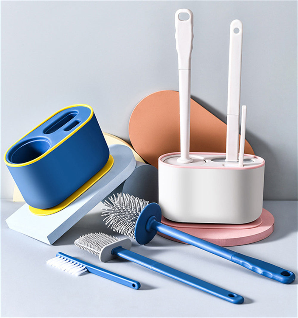 360° Silicone TPR Toilet Brush And Holder Set, Bathroom Cleaning Brush Kit with Wall Mount And Floor Standing Options, Interior Decoration-Compatible, Universal Brush Head Design RV Toilet Spare Parts