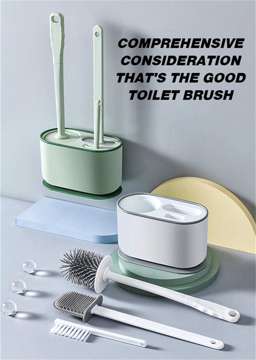 360° Silicone TPR Toilet Brush And Holder Set, Bathroom Cleaning Brush Kit with Wall Mount And Floor Standing Options, Interior Decoration-Compatible, Universal Brush Head Design RV Toilet Spare Parts