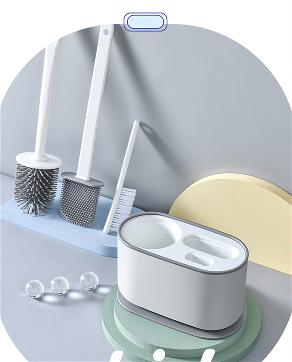 360° Silicone TPR Toilet Brush And Holder Set, Bathroom Cleaning Brush Kit with Wall Mount And Floor Standing Options, Interior Decoration-Compatible, Universal Brush Head Design RV Toilet Spare Parts