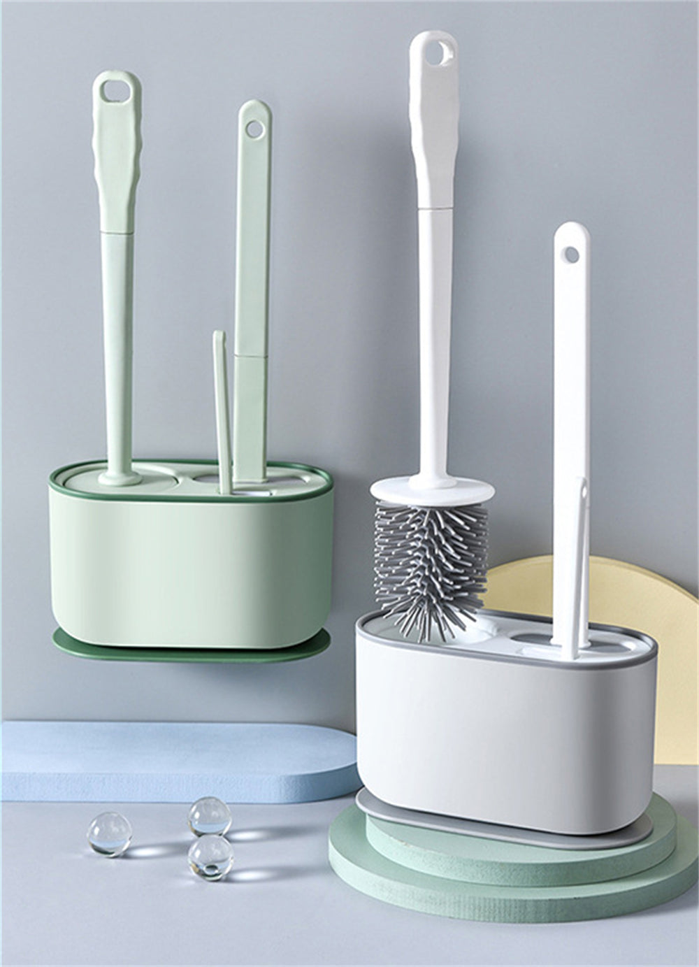 360° Silicone TPR Toilet Brush And Holder Set, Bathroom Cleaning Brush Kit with Wall Mount And Floor Standing Options, Interior Decoration-Compatible, Universal Brush Head Design RV Toilet Spare Parts