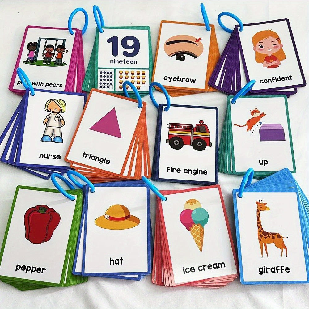 12 Themes Learning Flash Cards 386 English Words, Kids Toddler Colors, Shapes and Numbers, Learning Toys, Educational Preschool Flashcards Kindergarten Educational Toys School Supplies gift