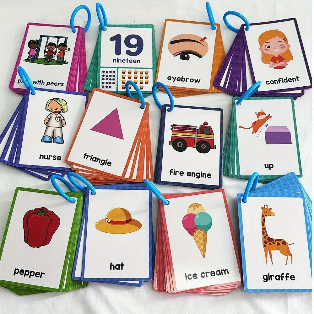 12 Themes Learning Flash Cards 386 English Words, Kids Toddler Colors, Shapes and Numbers, Learning Toys, Educational Preschool Flashcards Kindergarten Educational Toys School Supplies gift