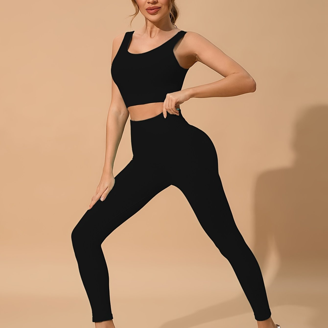 Seamless Yoga & Fitness Set - Quick-Dry, Moisture-Wicking Nylon Blend Sports Bra and Leggings for Women