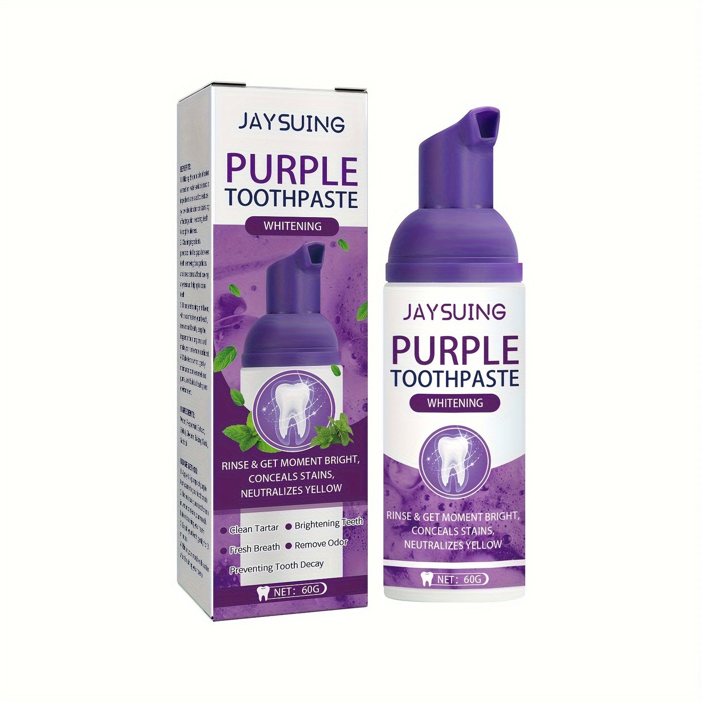 Purple Whitening Toothpaste - Brightens & Cleans Teeth, Fades Stains & Odors, Oral Care Gel Teeth Whitening Products Tooth Whitening