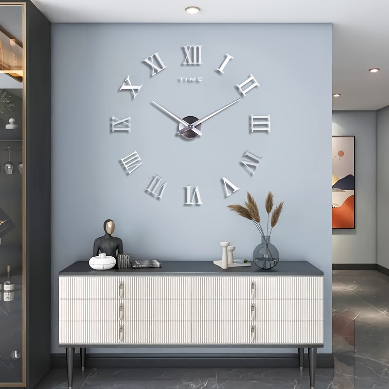 1pc Large DIY Wall Clock Kit, 3D Modern Frameless Wall Clock With Mirror Number Stickers For Home Living Room Bedroom Office Decor, Halloween Room Decor, Xmas Home Decor