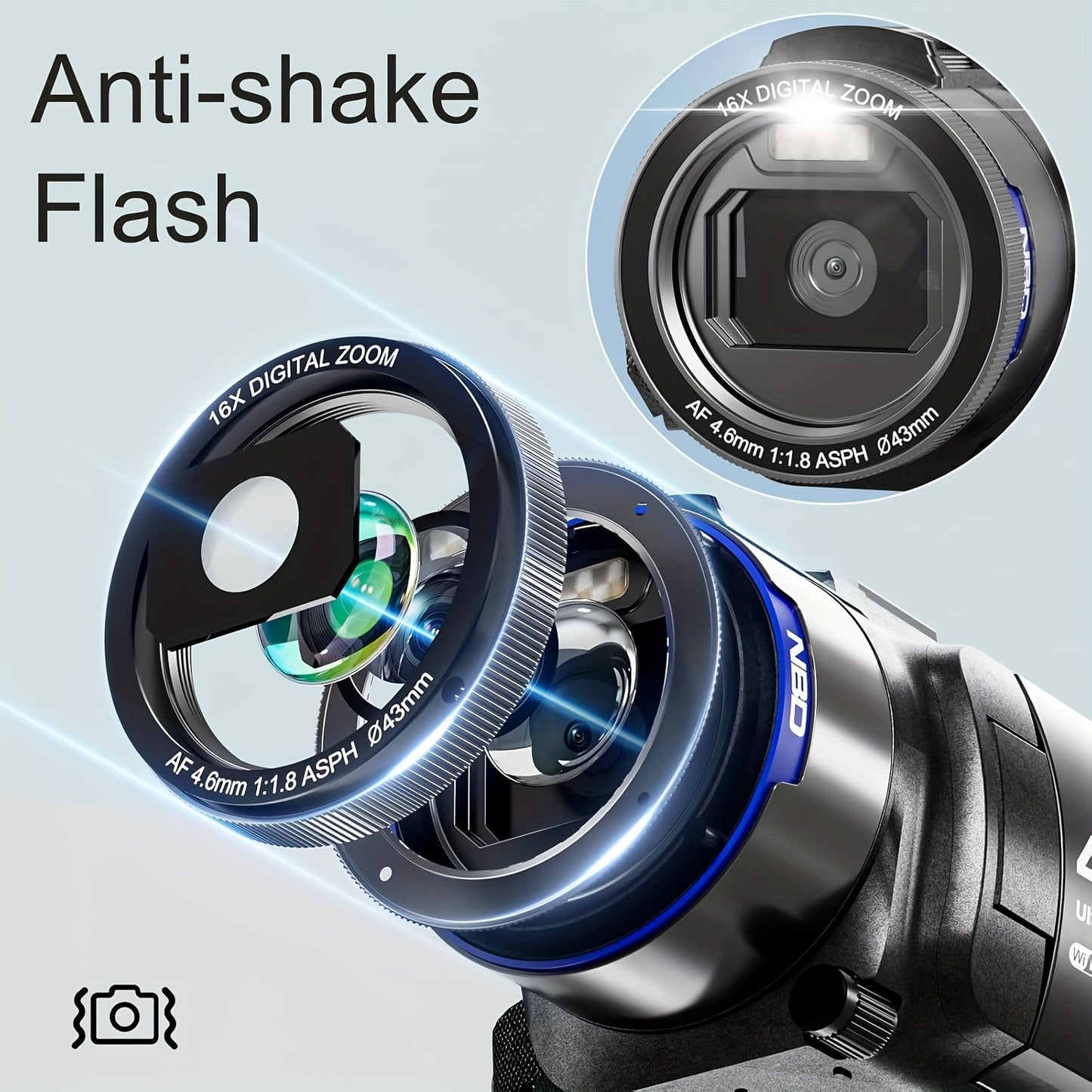 NBD 4K Ultra HD Camcorder Video Camera with True 48MP, Vlogging Camera with Wi-Fi & App Control, Video Recorder with 3X Battery Life, 16X Zoom, External Mic, 270° IPS Screen, Suitable for Recording A Better Life.
