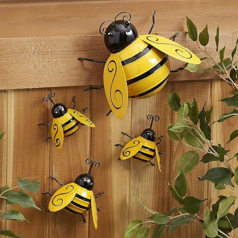 1pc, Metal Wall Art, Metal Bumble Bee Wall Decor, 3D Iron Bee Art Sculpture Hanging Wall Decorations For Outdoor Home Garden, Spring Yard Decoration, World Bee Day.