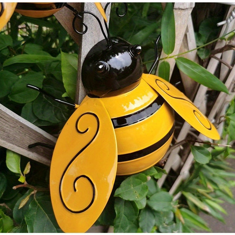 1pc, Metal Wall Art, Metal Bumble Bee Wall Decor, 3D Iron Bee Art Sculpture Hanging Wall Decorations For Outdoor Home Garden, Spring Yard Decoration, World Bee Day.