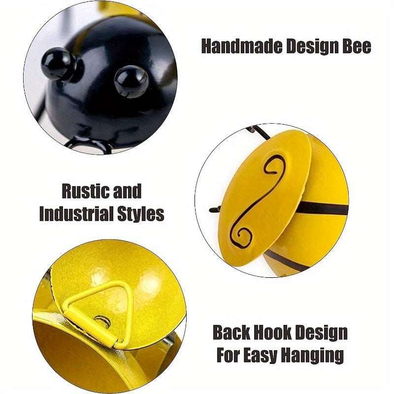 1pc, Metal Wall Art, Metal Bumble Bee Wall Decor, 3D Iron Bee Art Sculpture Hanging Wall Decorations For Outdoor Home Garden, Spring Yard Decoration, World Bee Day.