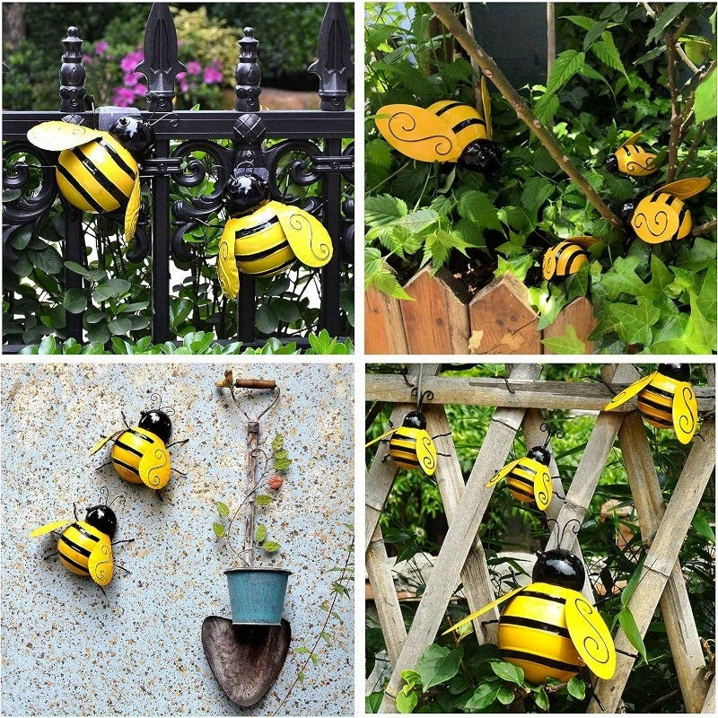 1pc, Metal Wall Art, Metal Bumble Bee Wall Decor, 3D Iron Bee Art Sculpture Hanging Wall Decorations For Outdoor Home Garden, Spring Yard Decoration, World Bee Day.