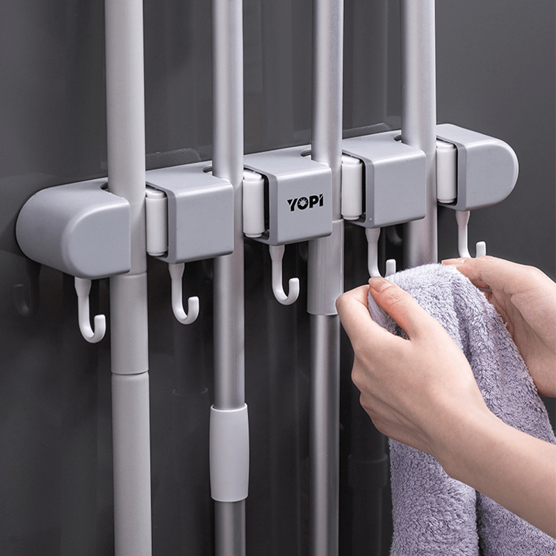 1pc, Multi-functional Mop Holder, Punch-free Wall-mounted Hooks, Mop Clip, Mop Rack, Broom Clip, Garden Tool Organizer, Towel Rack, Non-slip, Useful Tools, Cleaning Tools, Cleaning Supplies, Household Gadgets