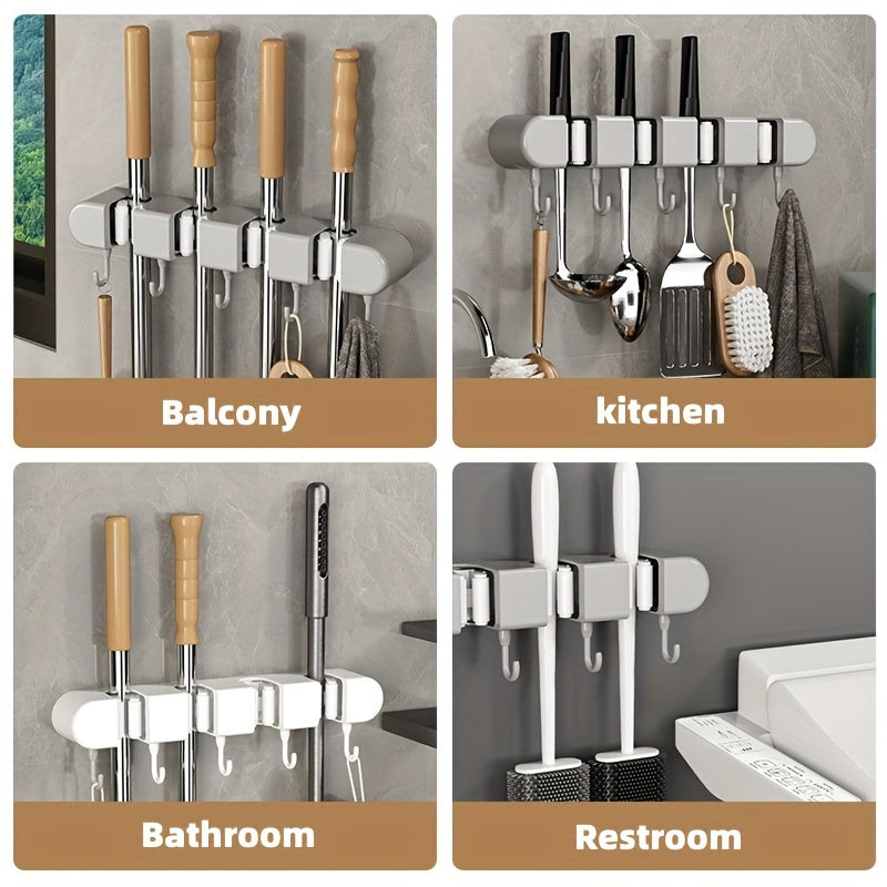 1pc, Multi-functional Mop Holder, Punch-free Wall-mounted Hooks, Mop Clip, Mop Rack, Broom Clip, Garden Tool Organizer, Towel Rack, Non-slip, Useful Tools, Cleaning Tools, Cleaning Supplies, Household Gadgets