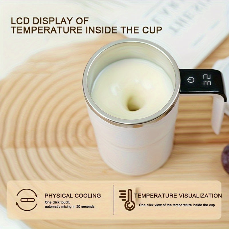 Rechargeable Self-Stirring Coffee Mug - Portable 304 Stainless Steel Mixing Cup with Temperature Display, USB Charging, Suitable for Coffee, Tea, Chocolate, Kitchen, Travel, Home