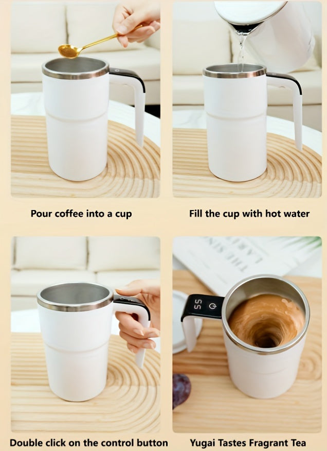Rechargeable Self-Stirring Coffee Mug - Portable 304 Stainless Steel Mixing Cup with Temperature Display, USB Charging, Suitable for Coffee, Tea, Chocolate, Kitchen, Travel, Home