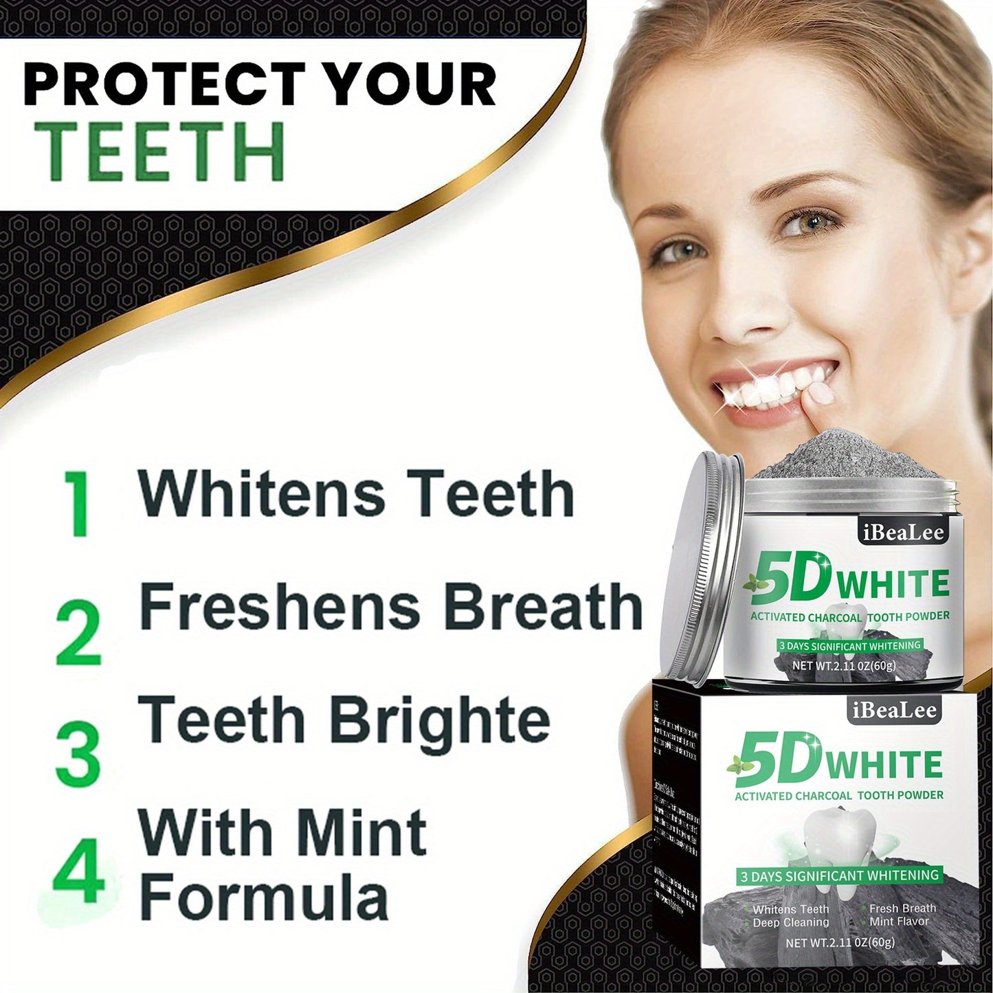 Activated Charcoal Teeth Whitening Powder - Deep Clean for Coffee, Tea for Men and Women | Breath Freshener & Cleaner, Polishing, Daily Life