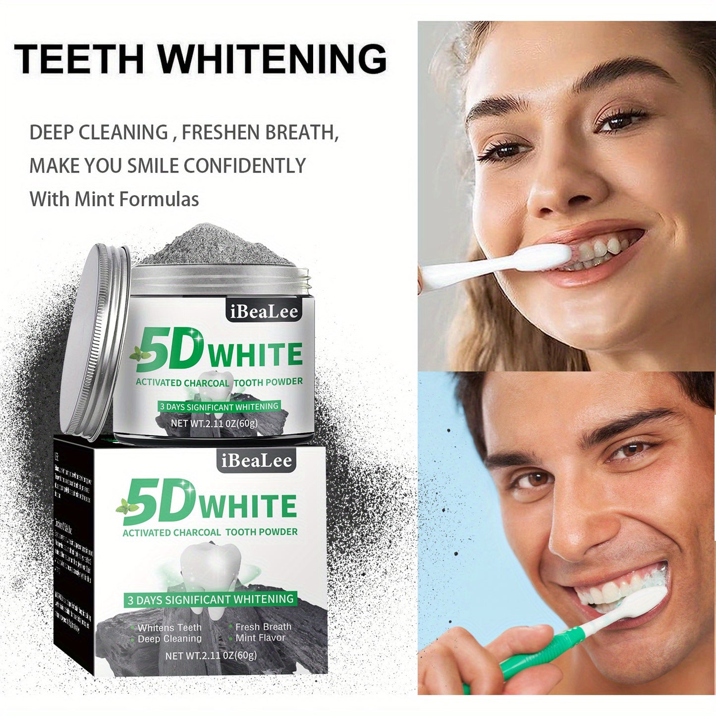 Activated Charcoal Teeth Whitening Powder - Deep Clean for Coffee, Tea for Men and Women | Breath Freshener & Cleaner, Polishing, Daily Life