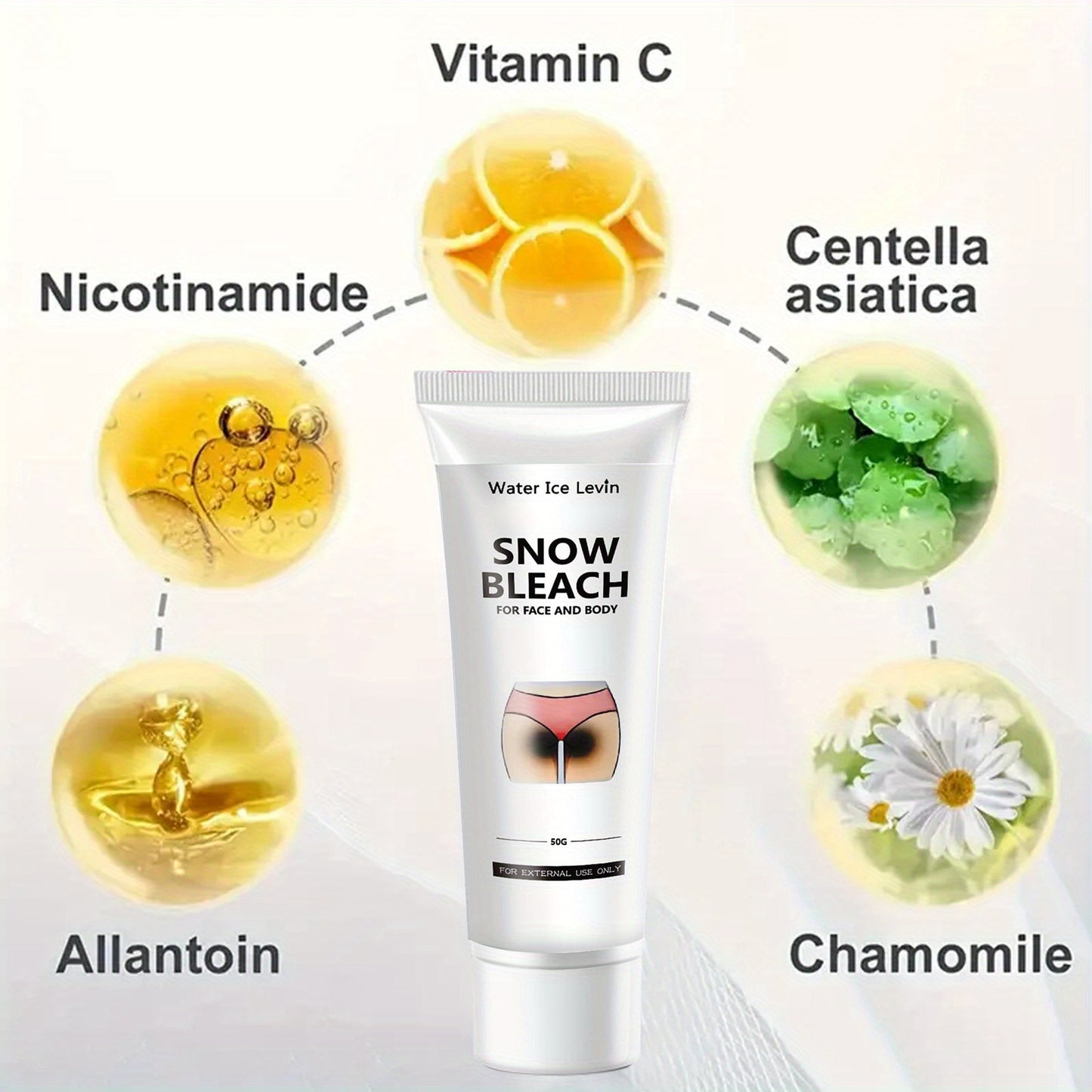 Snow Bleach Cream 50G - Vitamin C, Nicotinamide & Centella, Hyaluronic Acid Infused, Fragrance-Free, Moisturizing Lotion For All Skin Types, Salicylic Acid Enriched, Lactic Acid Balanced, Ideal For Dry Skin, Underarm, Butt, T