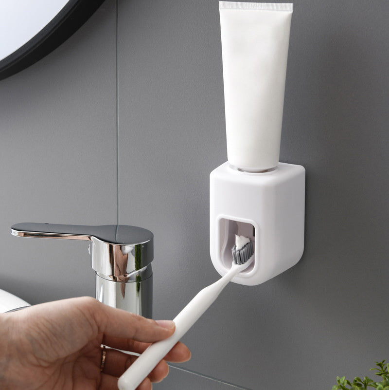 1pc Automatic Toothpaste Dispenser - Wall Mount Toothbrush Holder with Squeezer - No Electricity Required - Plastic Bathroom Accessory for Simplified Toothpaste Dispensing