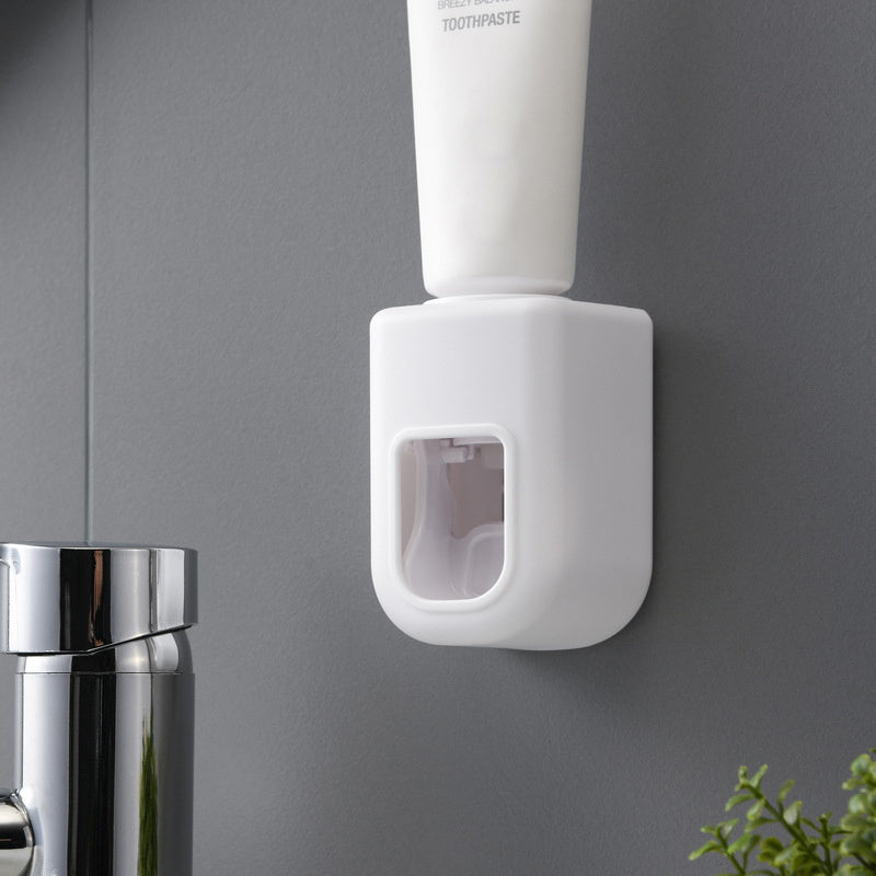 1pc Automatic Toothpaste Dispenser - Wall Mount Toothbrush Holder with Squeezer - No Electricity Required - Plastic Bathroom Accessory for Simplified Toothpaste Dispensing
