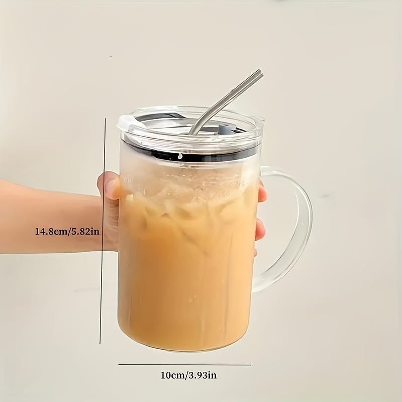1pc Borosilicate Glass Mug with Lid and Stainless Steel Straw, Large Heavy-Duty Smooth Drinking Jar for Iced Coffee, Beverages, and More - Heat Resistant, Durable Glassware Drink Cup